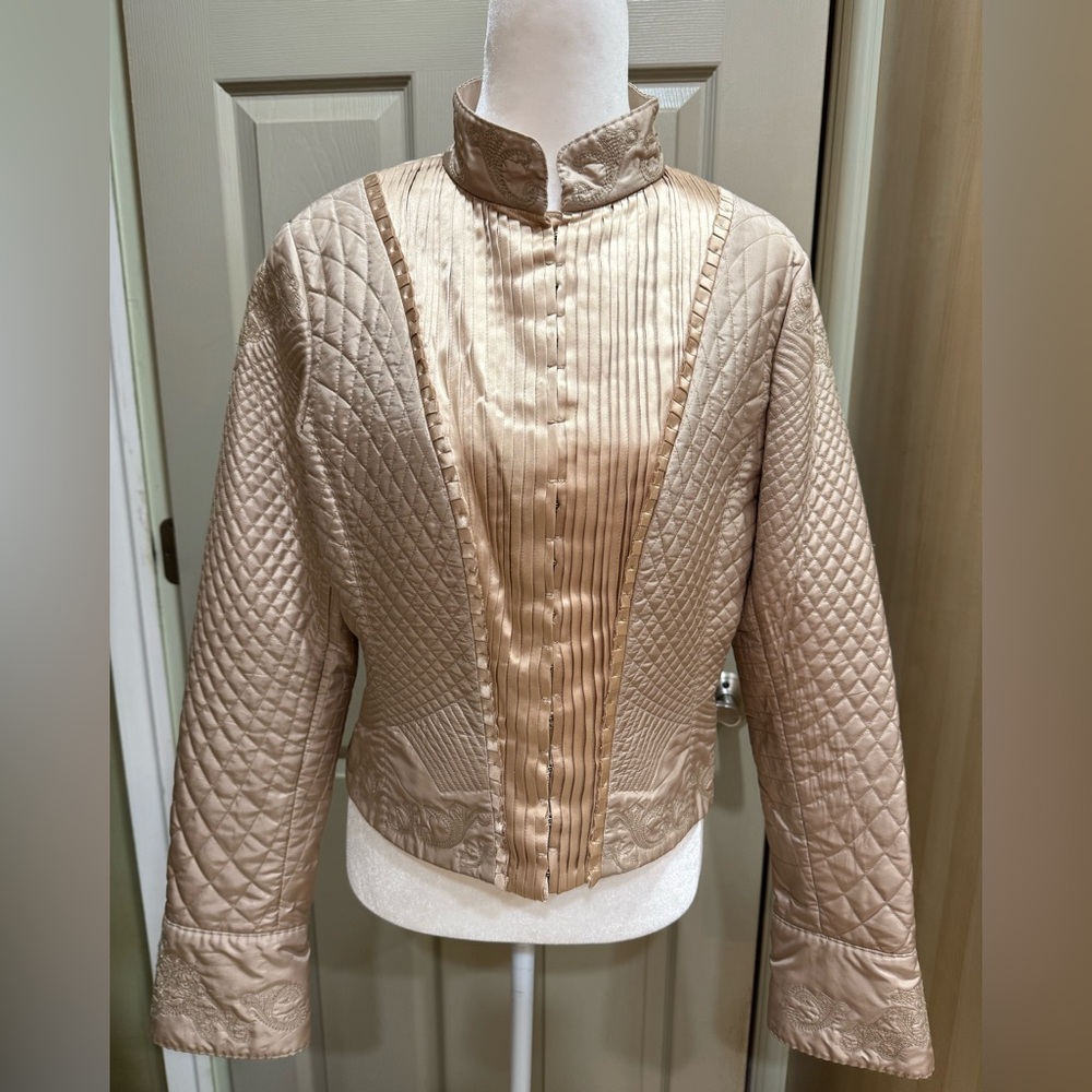 Rare Vintage ELIE TAHARI Silk Jamina Embroidered Quilted Jacket Sz M Medium